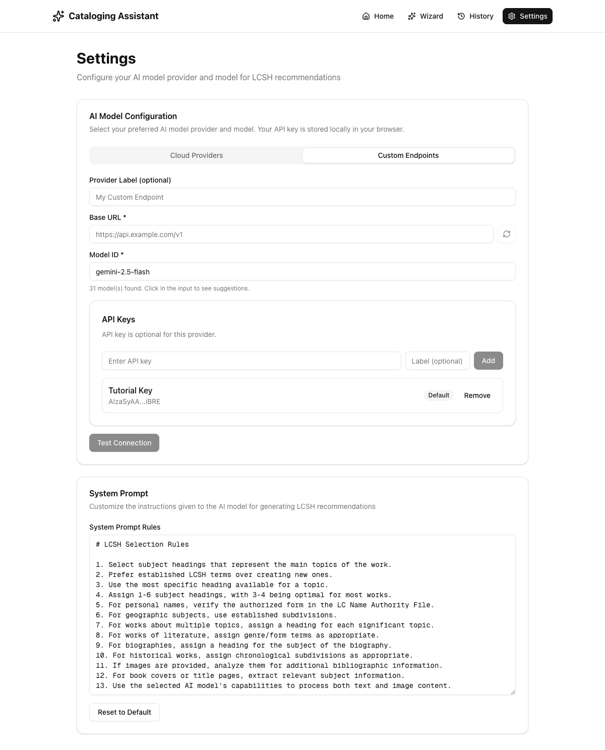 Custom endpoints settings