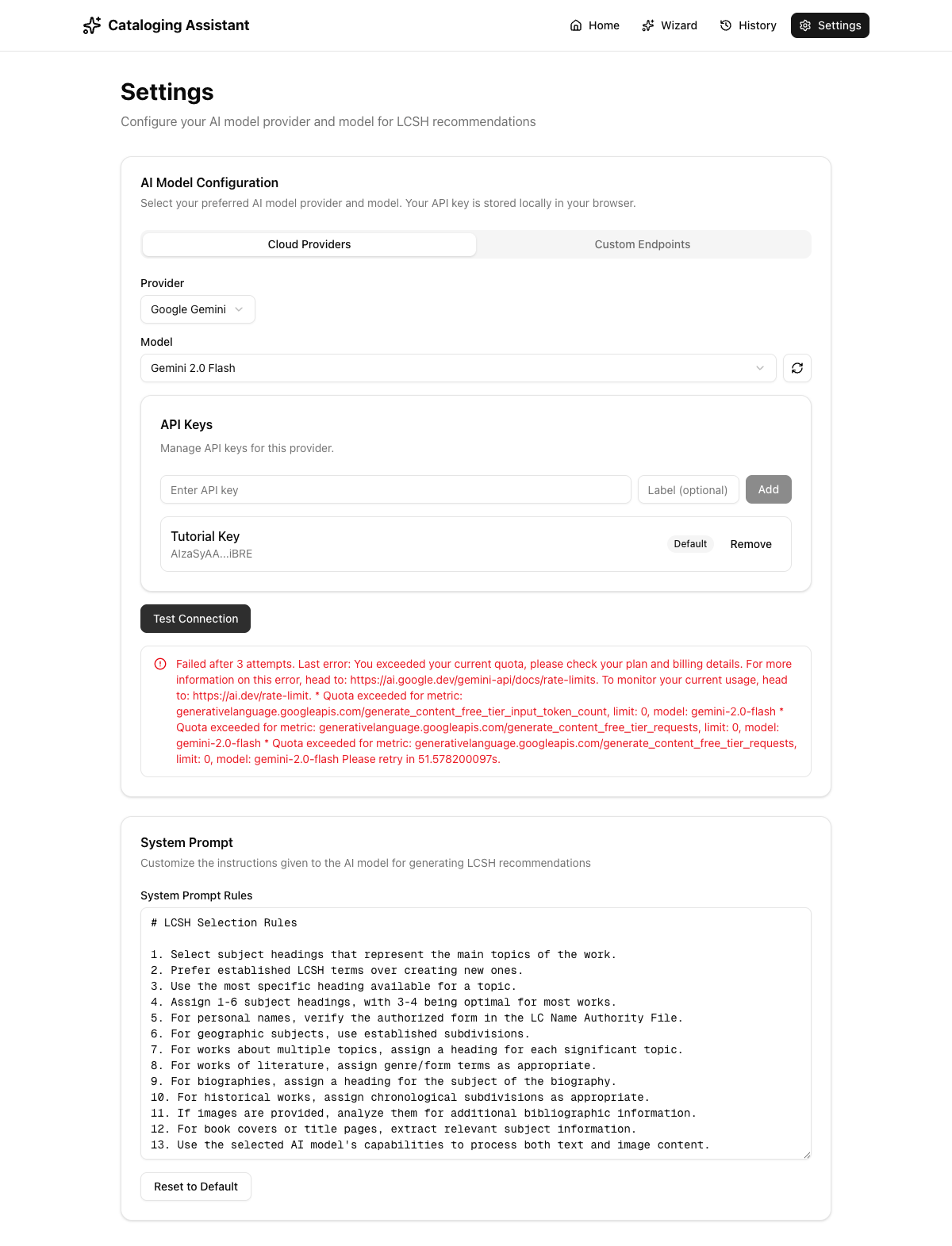 Test connection error