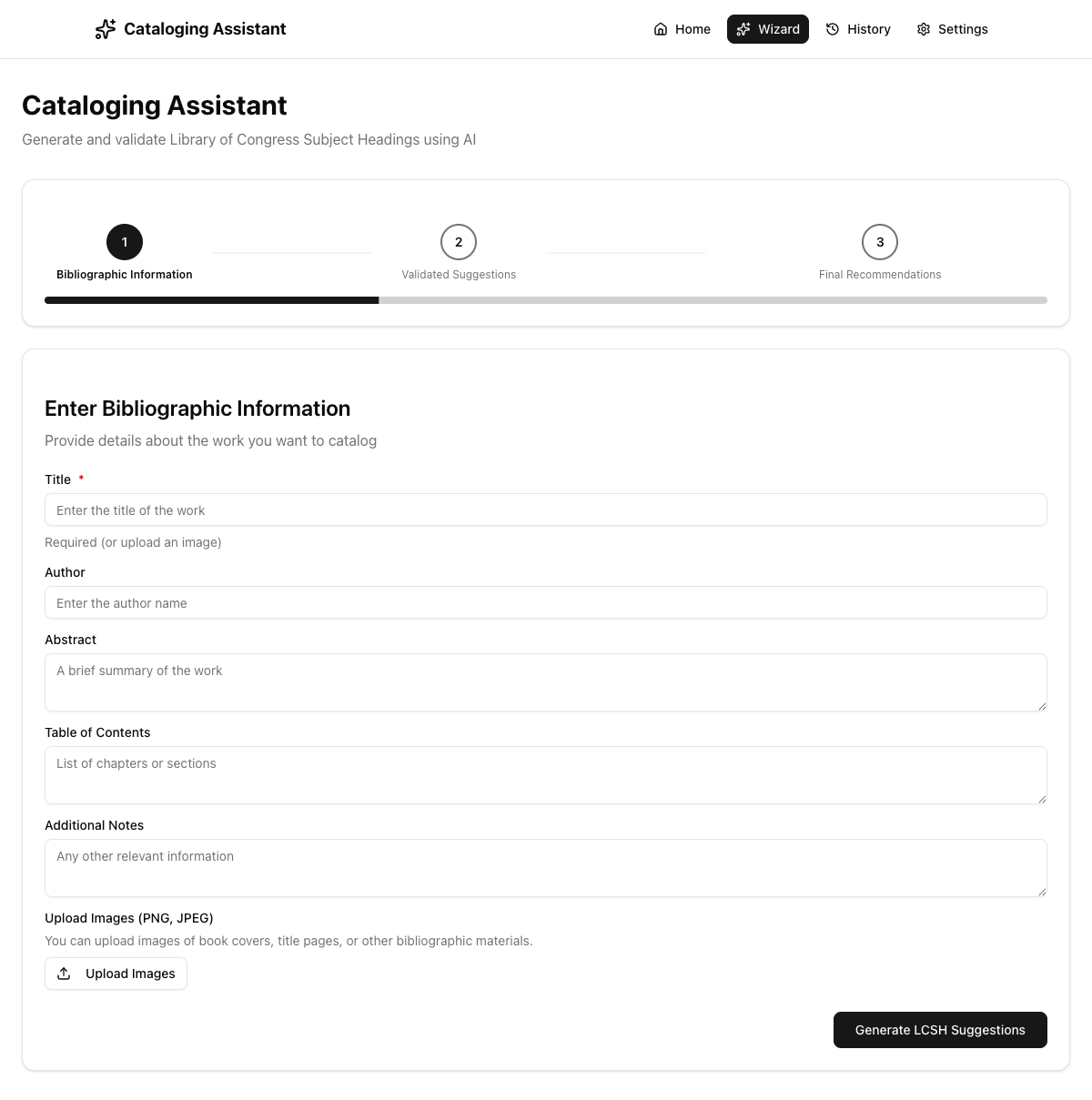 Wizard step 1 empty form