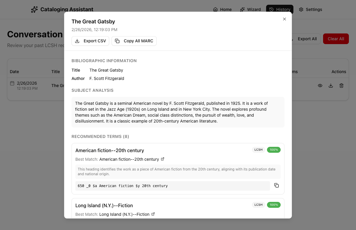 History detail dialog
