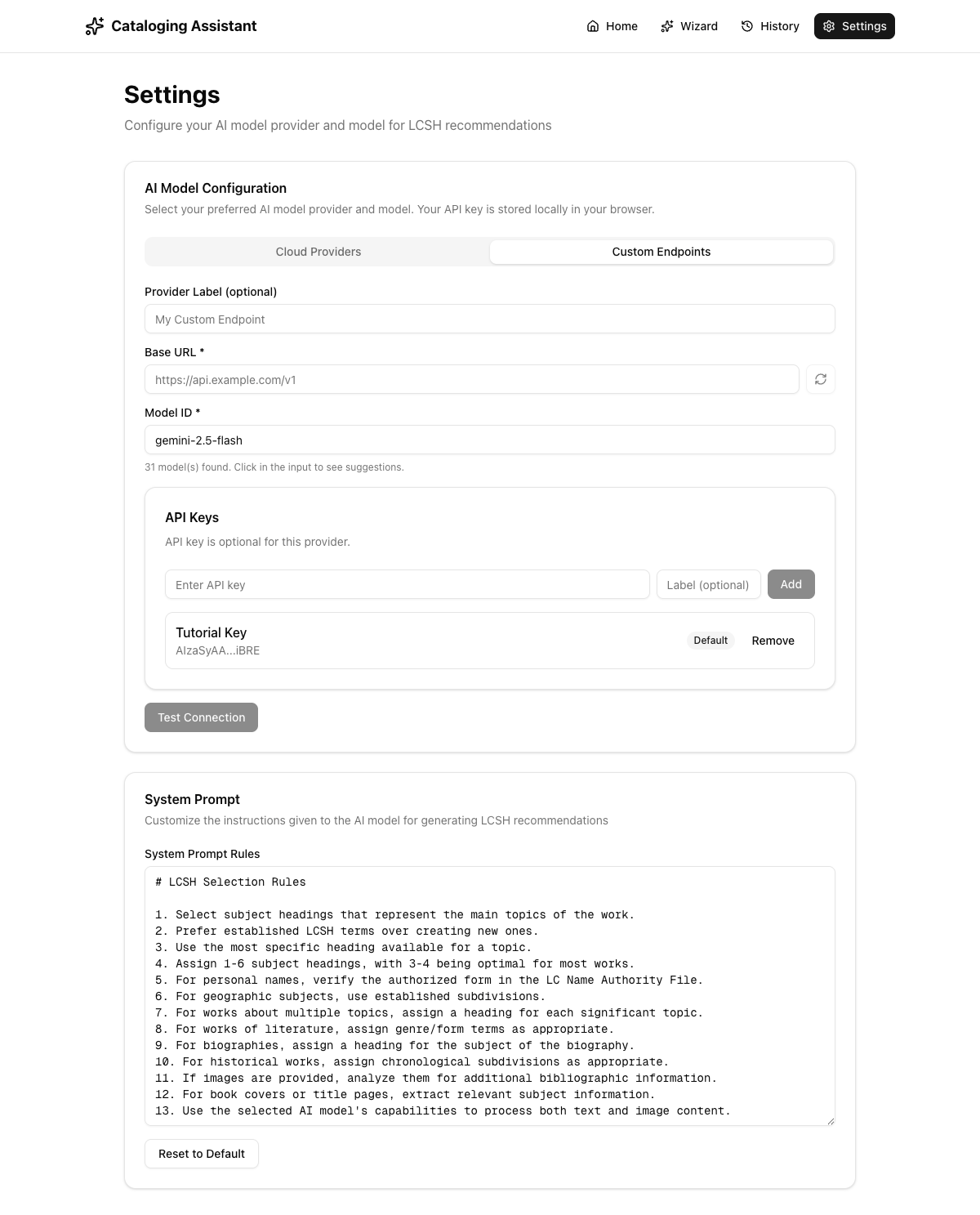 Custom endpoints settings