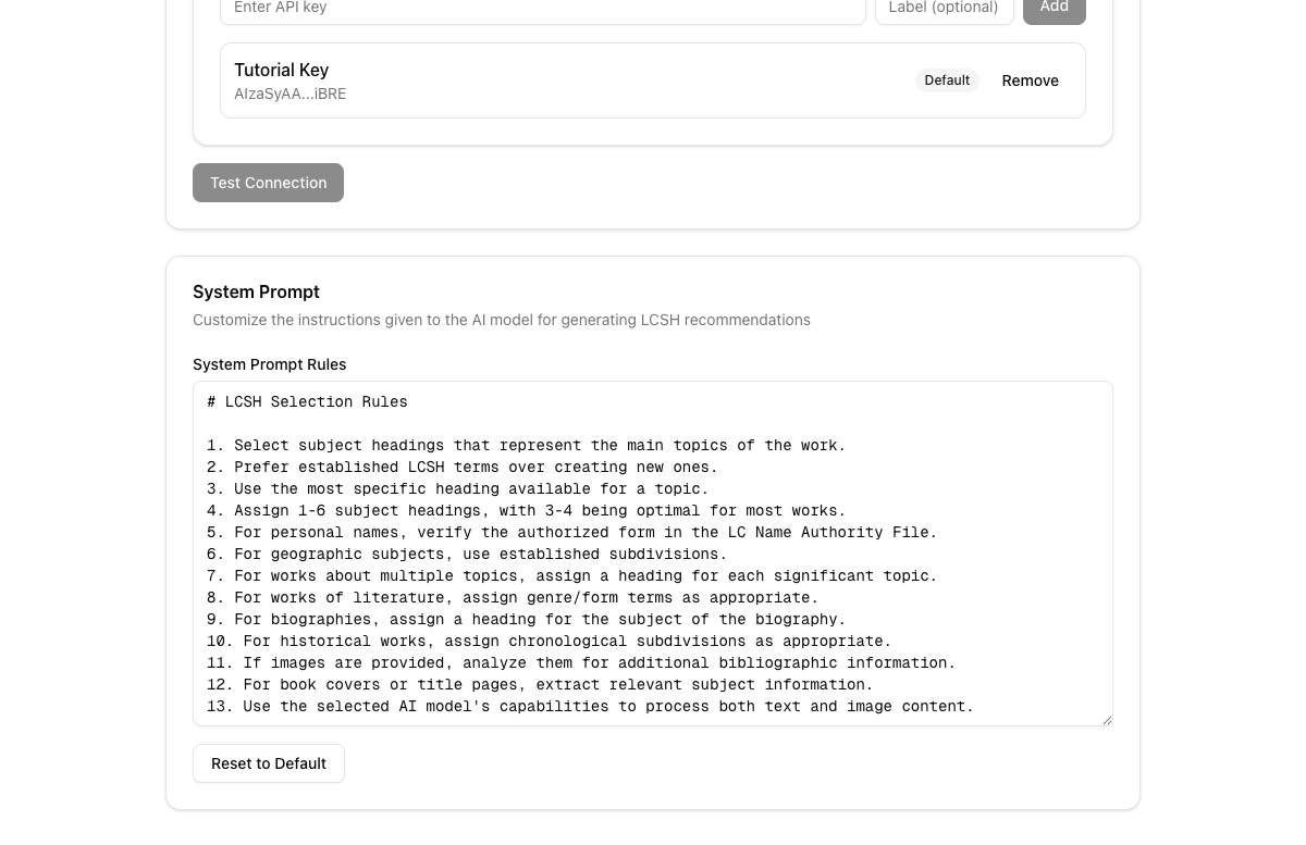 System prompt settings